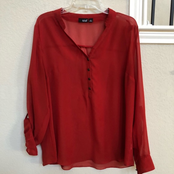 Sheer Red-orange long sleeve blouse - Picture 2 of 3